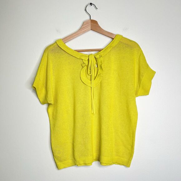 Anthropologie Moth Cutout Addie Sweater Tee Top Size Medium Yellow Cotton Linen - Picture 5 of 6